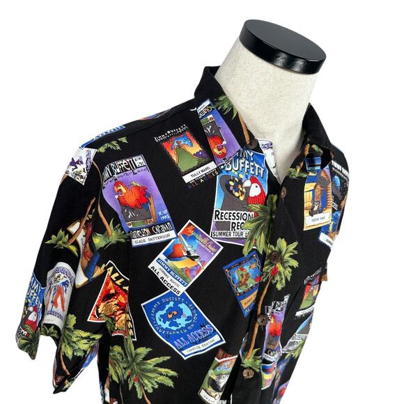 Vintage Jimmy Buffett Margaritaville Hawaiian Shirt Men’s Large Black Button USA - Picture 2 of 13